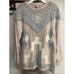 Vintage 80s Silk Angora Wool Long Sweater By M.J. Carroll Women's Sz Large